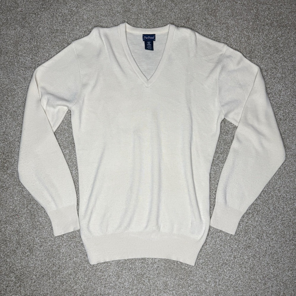 Vintage Par Four V Neck Sweater Men's Large Tall Beige Long Sleeve Pullover